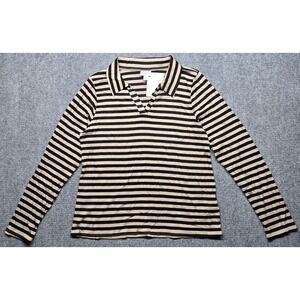 LuLaRoe Courtney Polo Womens L Striped Ribbed Collared Long Sleeve Top Stretch